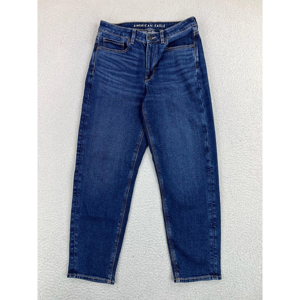 American Eagle Mom Jeans Womens 6 Short Blue Med Wash High Rise Stretch Denim